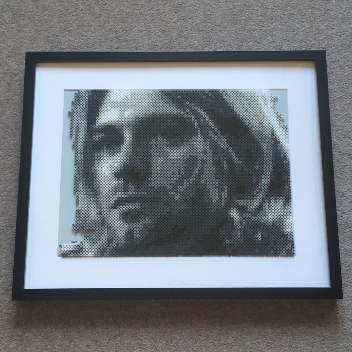 Pixel bead portrait of Kurt Cobain
